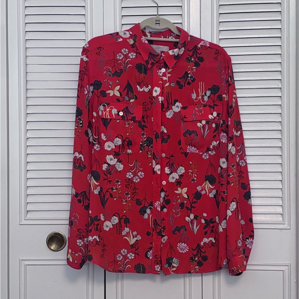 XL Floral Red Button down blouse from The Loft